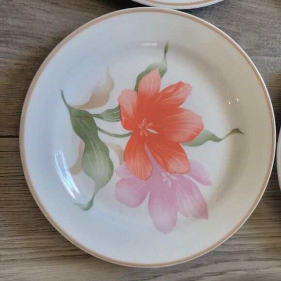 Corelle Pacifica Dinnerware Set Of 4 Floral Plates 7.25" Pink & Orange Flower De - Picture 2 of 4